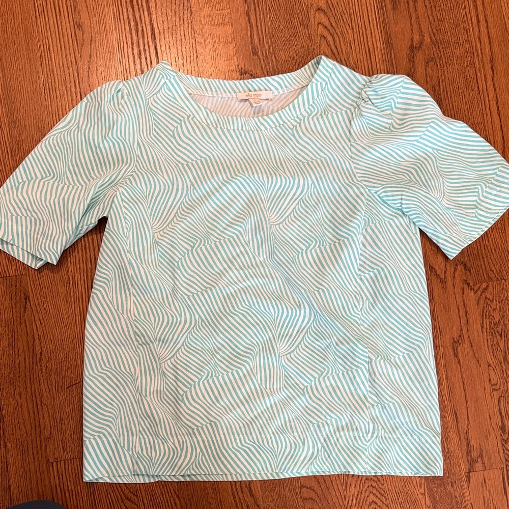 Ella Moss Teal Wave Striped Short Sleeve Top